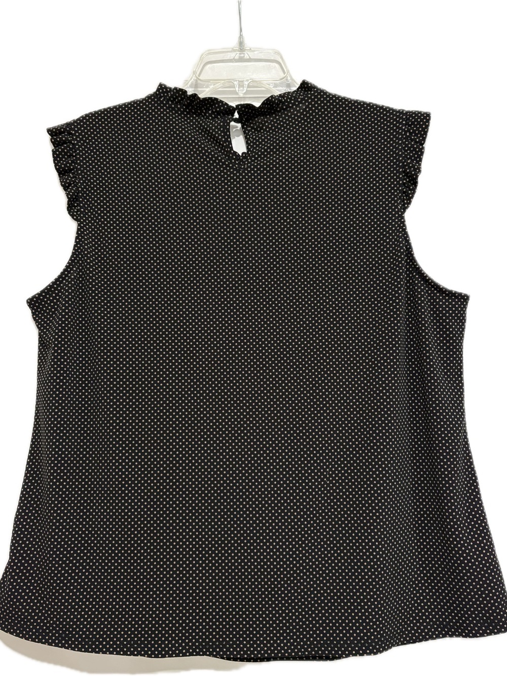 Adrianna Papell Black with Gold/Tan Polka Dot Ruffle Sleeveless Blouse XL - Picture 2 of 5